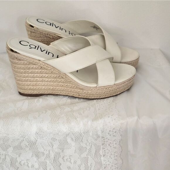 Calvin Klein Cream Wedge espadrilles Slip-On Shoes - Picture 4 of 7